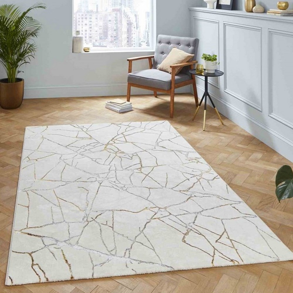 Creation G2848 Abstract Rugs in Ivory Gold